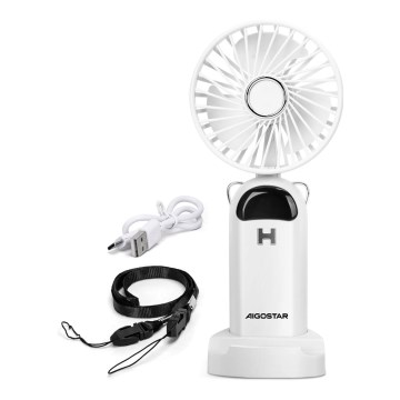 Aigostar - Laetav käes hoitav ventilaator 4W/5V 1200mAh valge