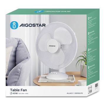 Aigostar - Lauaventilaator 40W/230V valge