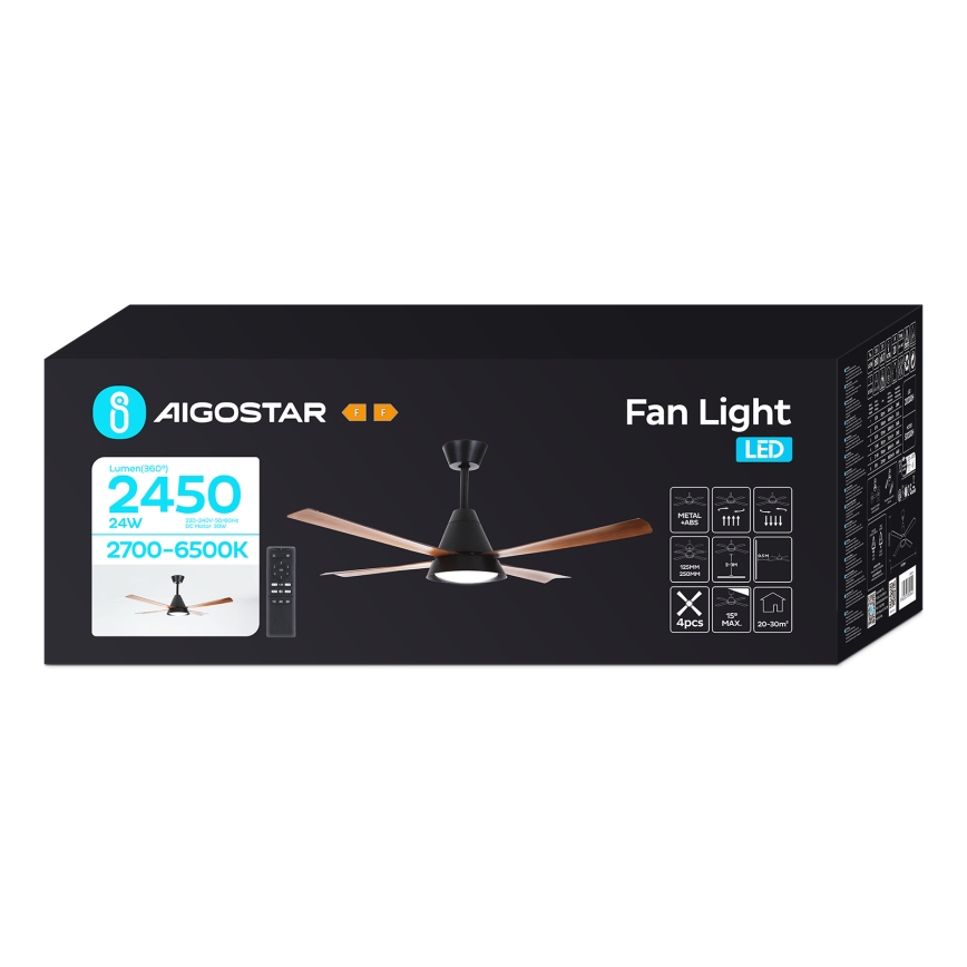 Aigostar - LED Hämardatav laeventilaator LED/24W/230V 2700-6500K 132cm + kaugjuhtimispult