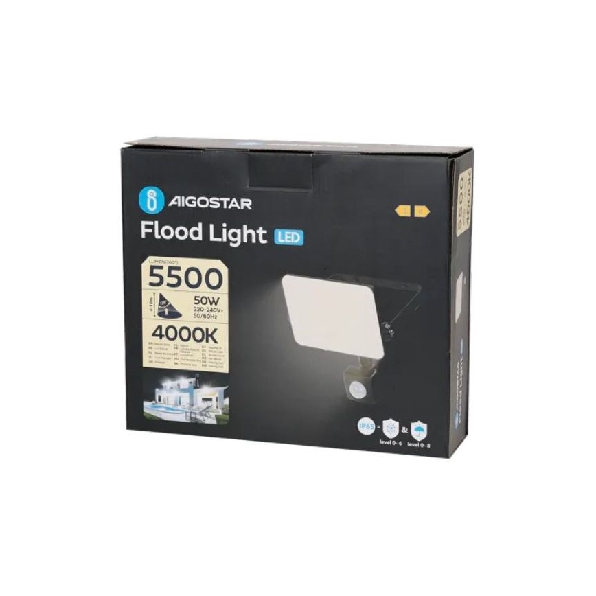 Aigostar - LED Prožektor anduriga LED/50W/230V 4000K IP65 must