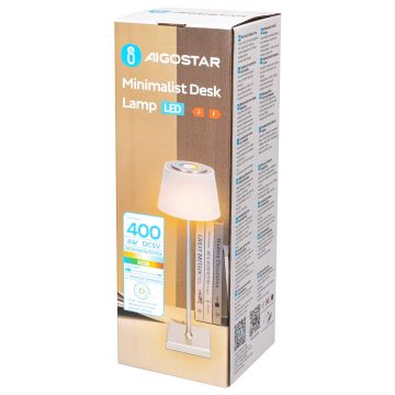 Aigostar - LED RGBW Väli hämardatav laetav laualamp LED/4W/5V 3600mAh valge/kroom IP54