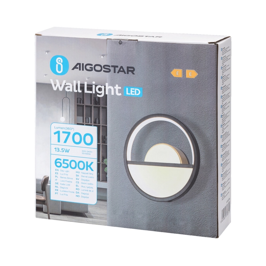 Aigostar - LED Seinavalgusti LED/13,5W/230V 6500K must/kuldne