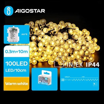 Aigostar - LED Väli valguskett 100xLED/3xAA/8 funktsiooni 10,3 m IP44 soe valge