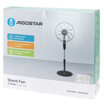 Aigostar - Põrandaventilaator 60W/230V must