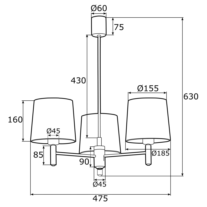 Argon 1484 - Lühter PONTE 3xE27/15W/230V sinine/messing