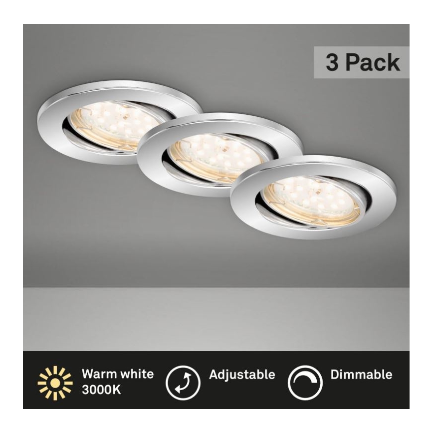 Briloner 7219-038 - KOMPLEKT 3x LED Hämardatav süvistatav valgusti vannituppa 1xGU10/5W/230V IP23