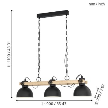 Eglo - Lühter 3xE27/28W/230V - FSC sertifitseeritud