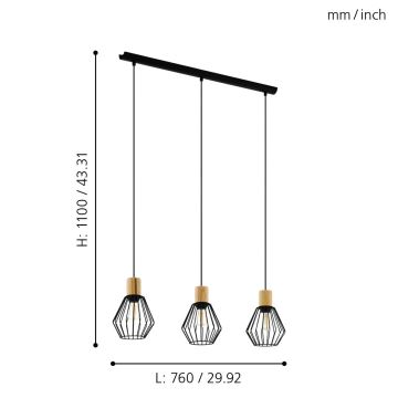 Eglo - Lühter 3xE27/60W/230V - FSC sertifitseeritud