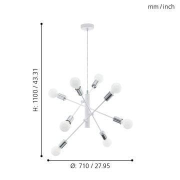 Eglo - Lühter 8xE27/60W/230V valge