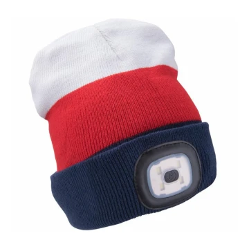 Extol - Müts pealambi ja USB laadimisega 300 mAh valge/punane/sinine, suurus UNI