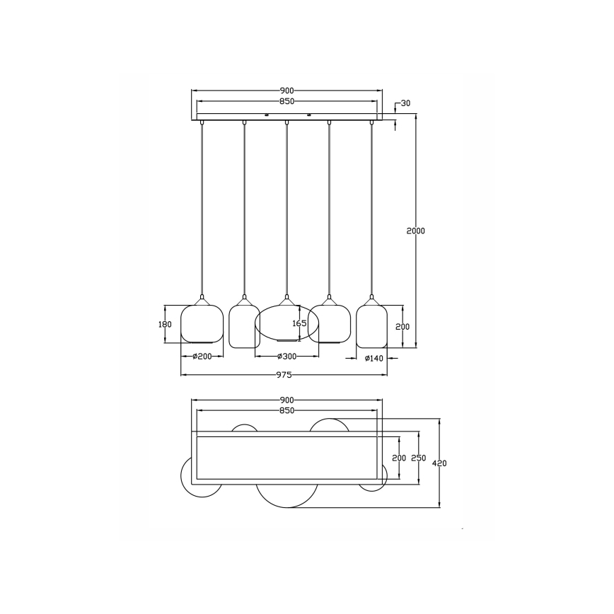 Fabas Luce 3627-48-126 - Lühter GILLIS 5xE27/40W/230V hall/must