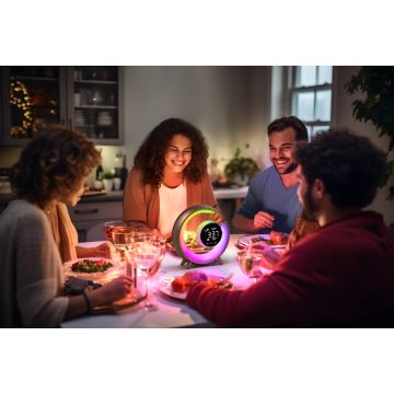 LED RGBW Hämardatav laualamp koos äratuskell LED/20W/5V USB hõbedane