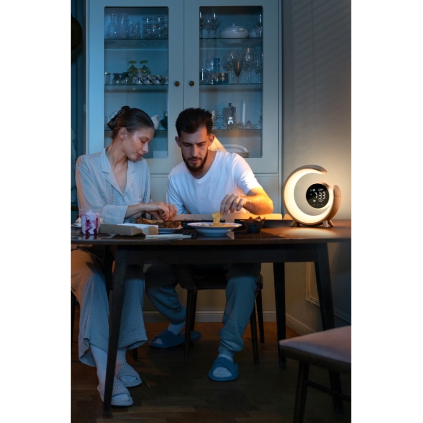 LED RGBW Hämardatav laualamp koos äratuskell LED/20W/5V USB hõbedane