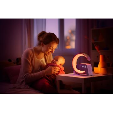 LED RGB Hämardatav laualamp koos äratuskell ja Qi laadimisega 30W/230V kuldne