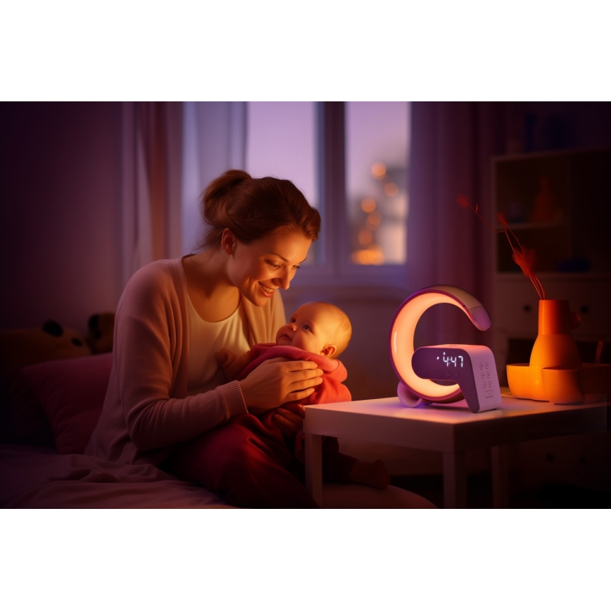 LED RGB Hämardatav laualamp koos äratuskell ja Qi laadimisega 30W/230V kuldne