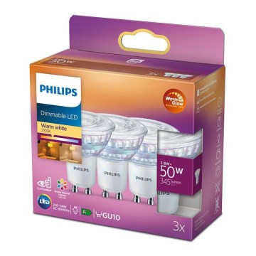 KOMPLEKT 3x LED Hämardatav pirn Philips Warm Glow GU10/3,8W/230V 2200-2700K CRI90