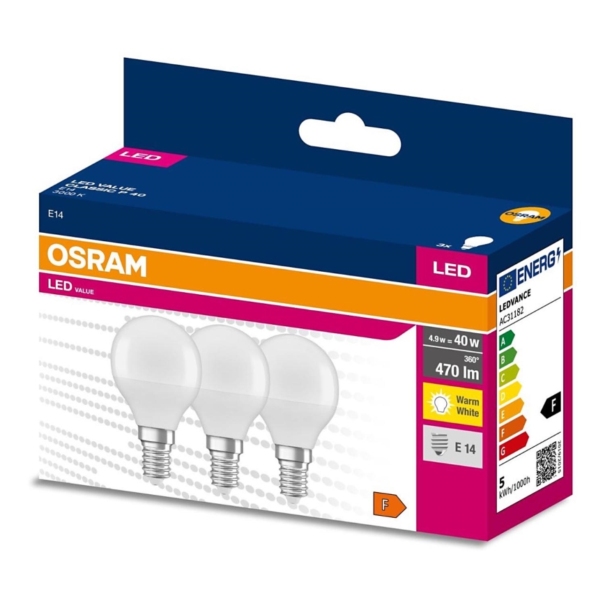 KOMPLEKT 3x LED Pirn P45 E14/4,9W/230V 3000K - Osram