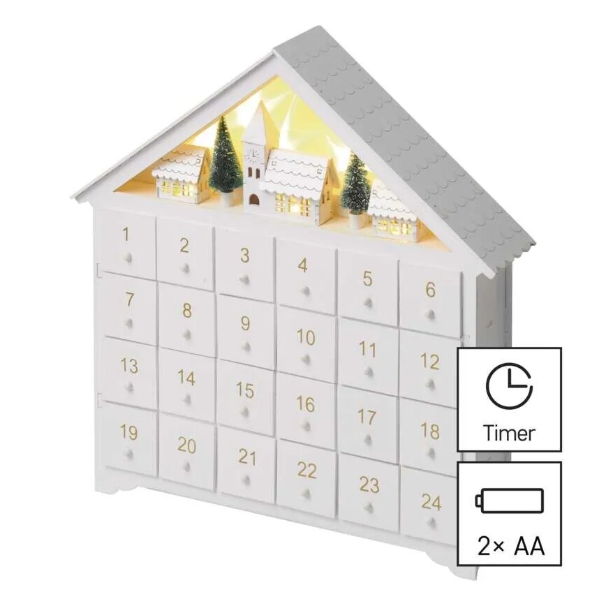 LED advendikalender 8xLED/2xAA valge