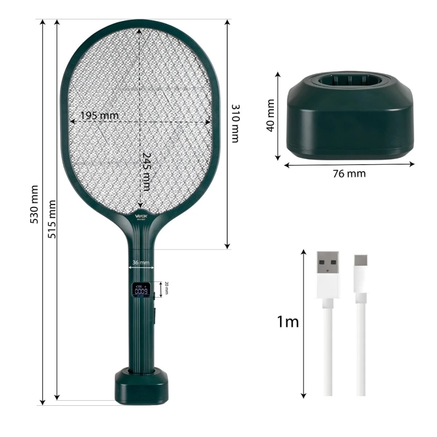 LED Elektriline putukalõks 2in1 LCD ekraaniga 1200 mAh/5V roheline