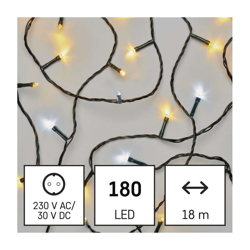 LED Jõuluteemaline väli valguskett 180xLED/23m IP44 soe/külm valge