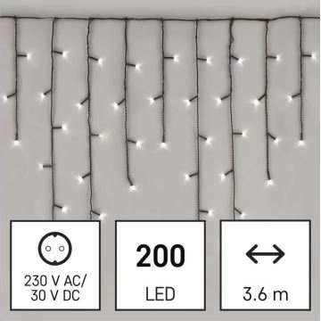 LED Jõuluteemaline väli valguskett 200xLED/8 režiimi 8,6m IP44 külm valge