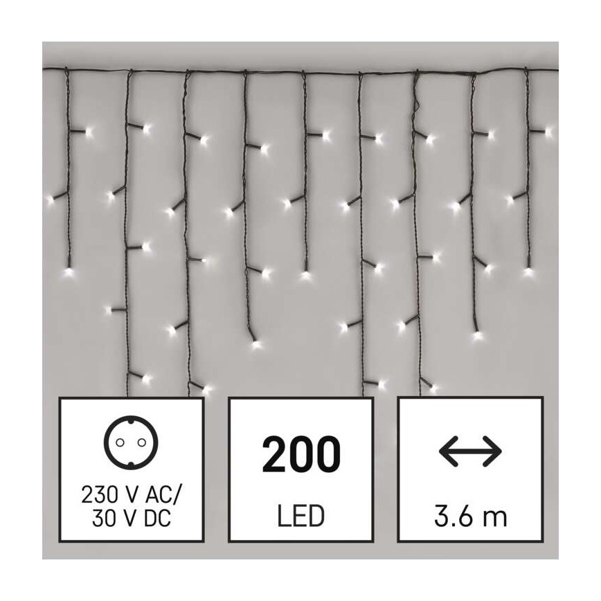 LED Jõuluteemaline väli valguskett 200xLED/8 režiimi 8,6m IP44 külm valge