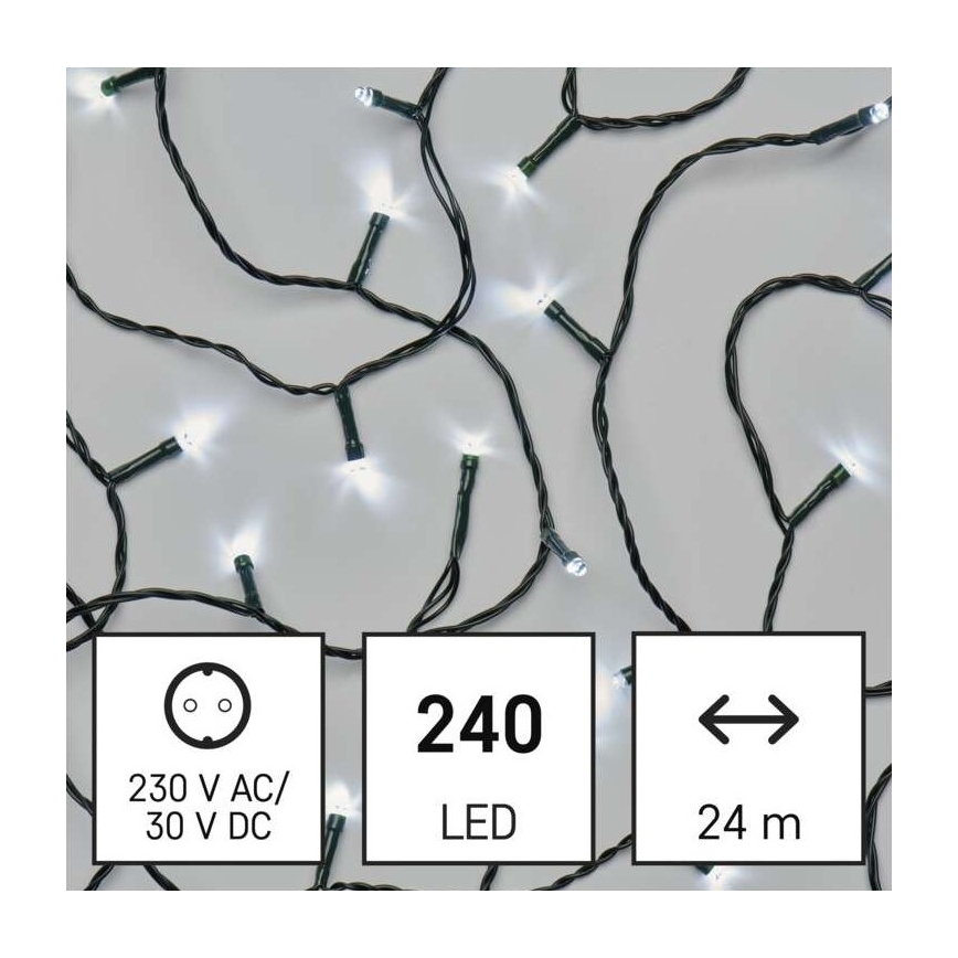 LED Jõuluteemaline väli valguskett 240xLED/8 režiimi 29m IP44 külm valge