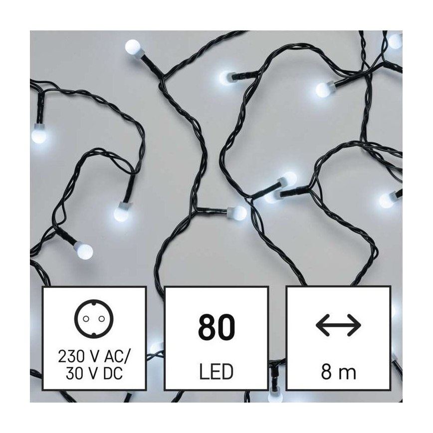 LED Jõuluteemaline väli valguskett 80xLED/13m IP44 külm valge