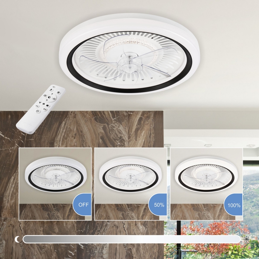 LED Hämardatav laevalgusti ventilaatoriga GEMMA LED/37W/230V valge + kaugjuhtimispult