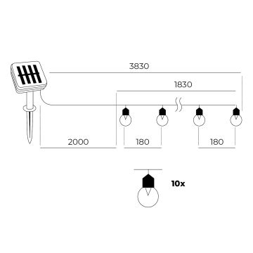 LED - Päikesepaneeliga valguskett 10xLED/0,12W/1,2V 1xAA IP44 6000K