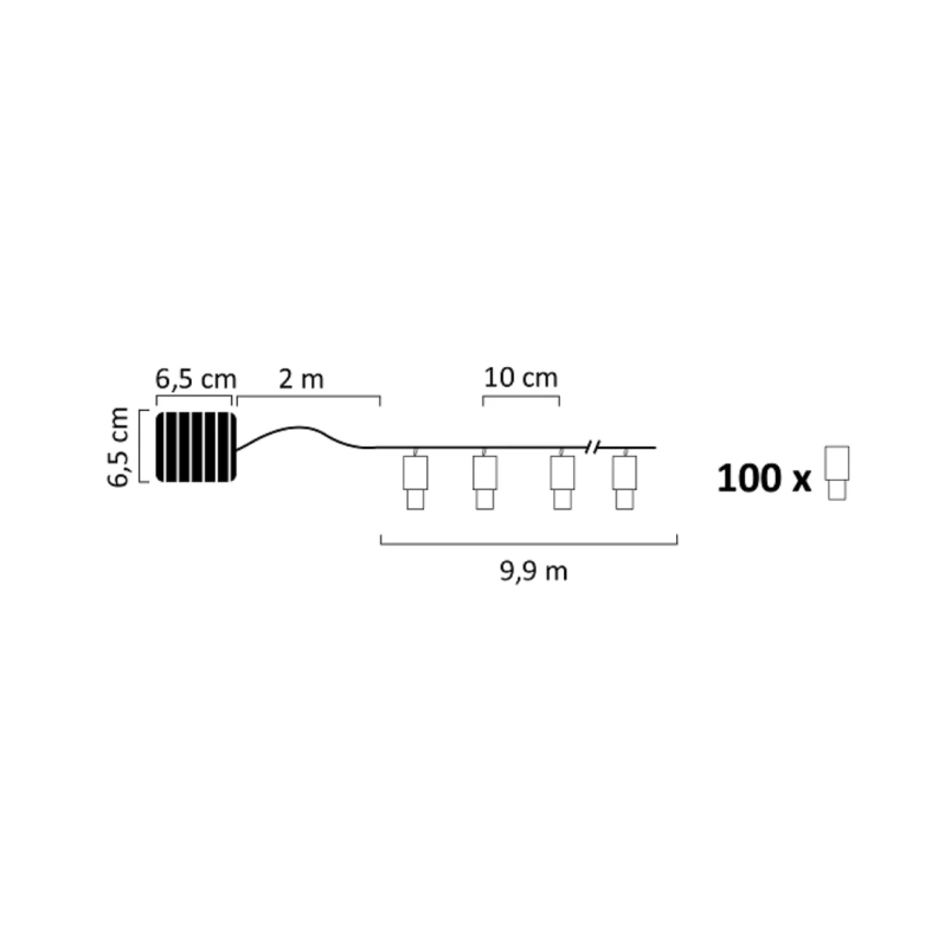 LED päikesepaneeliga valguskett SHINE 100xLED/1,2V 11, 9 m IP44