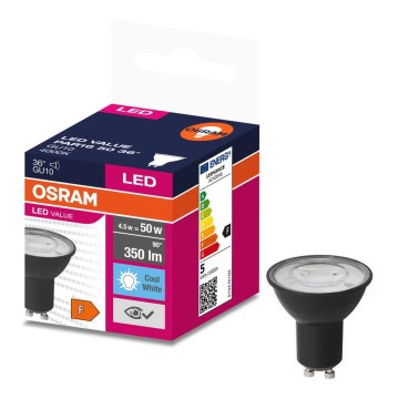 LED Pirn VALUE PAR16 GU10/4,5W/230V 6500K 36° must - Ledvance