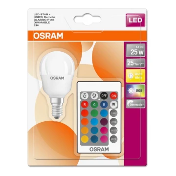 LED RGBW Hämardatav pirn RETROFIT E14/4,5W/230V 2700K + Pult - Osram