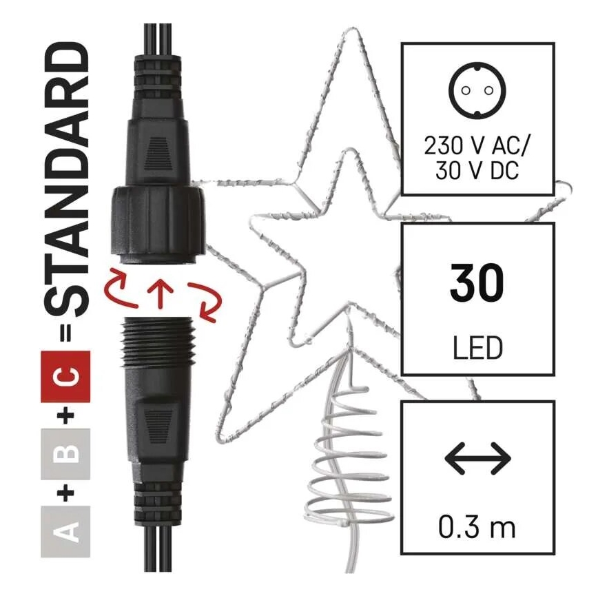 LED Väli jõuludekoratsioon 30xLED/4W/30V IP44 külm valge