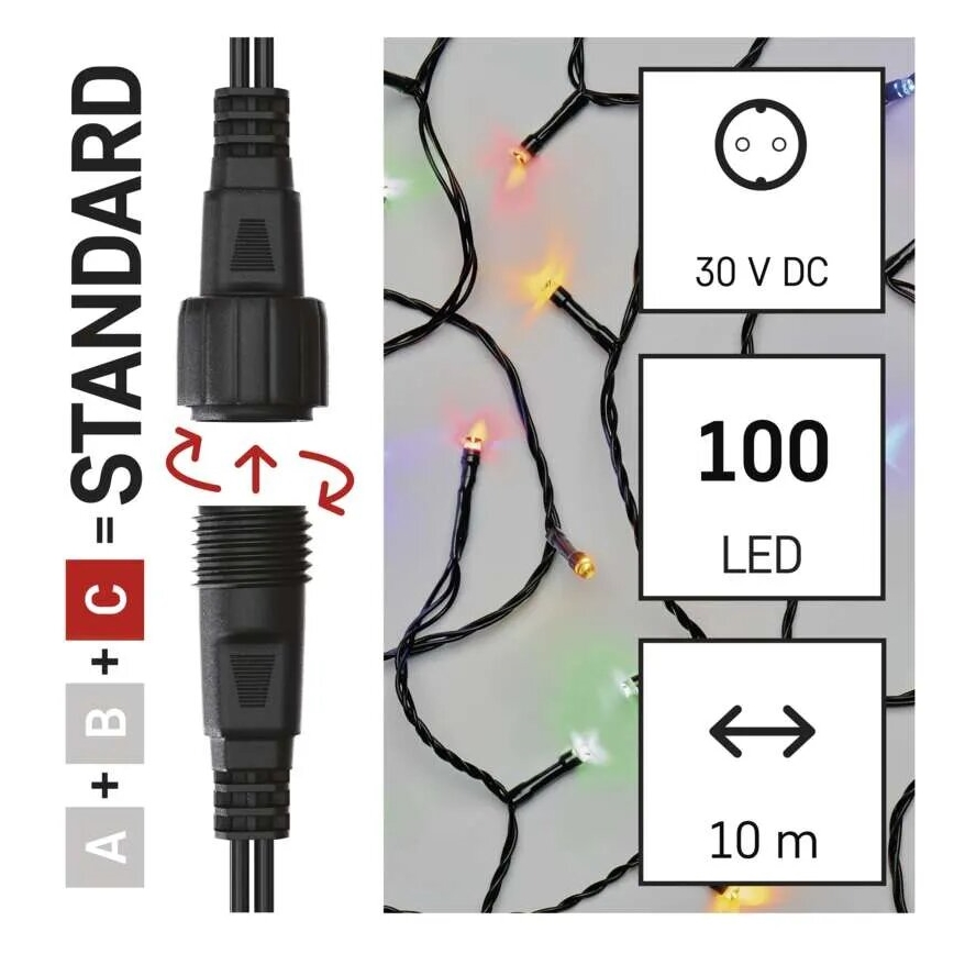 LED Väli valguskett 100xLED/10m IP44 mitmevärviline