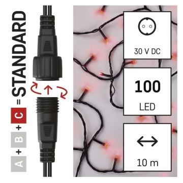 LED Väli valguskett 100xLED/10m IP44 punane