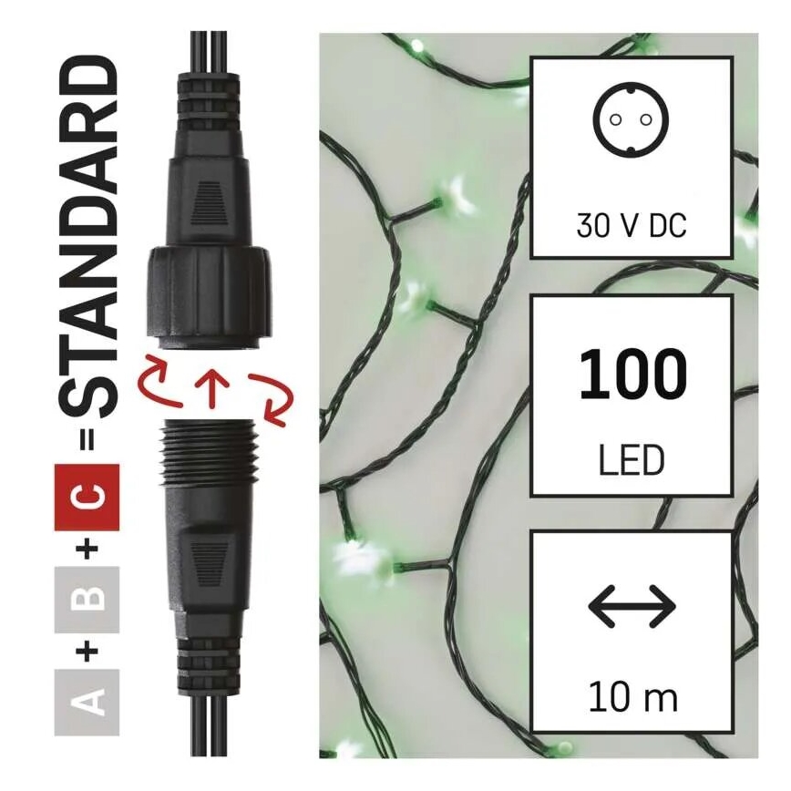 LED Väli valguskett 100xLED/10m IP44 roheline