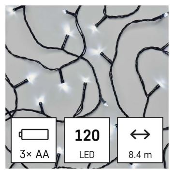 LED Väli valguskett 120xLED/3xAA 8,9m IP44 külm valge