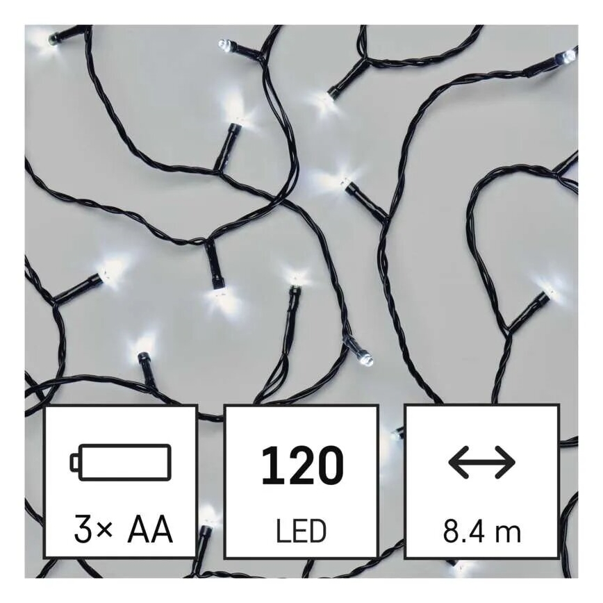 LED Väli valguskett 120xLED/3xAA 8,9m IP44 külm valge