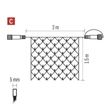 LED Väli valguskett 160xLED/2x1,5m IP44 külm valge