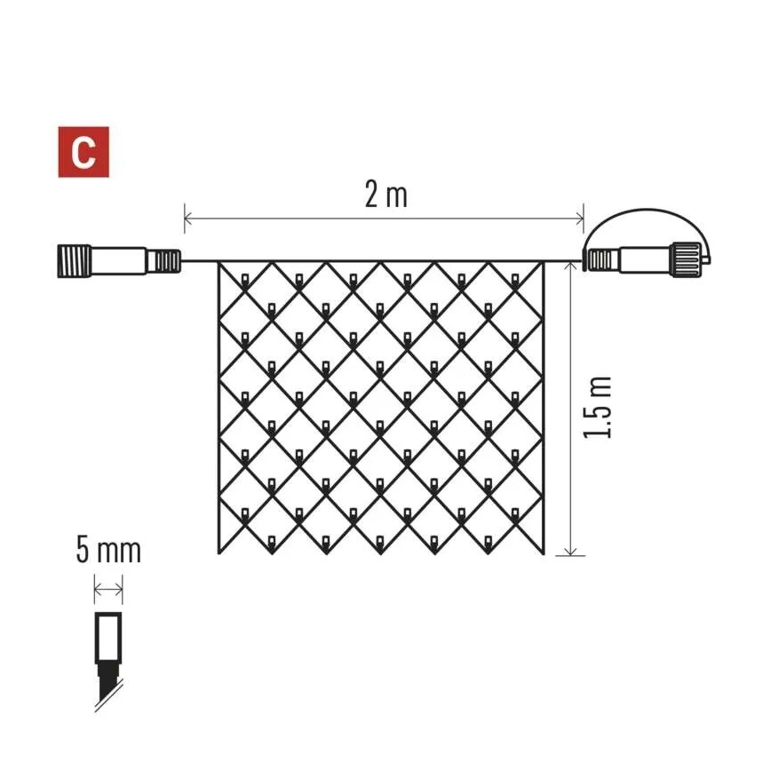 LED Väli valguskett 160xLED/2x1,5m IP44 külm valge