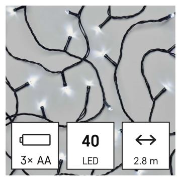 LED Väli valguskett 40xLED/3xAA 3,3m IP44 külm valge