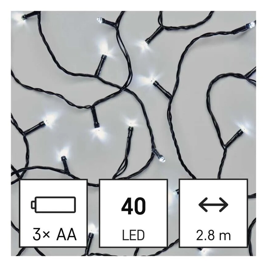 LED Väli valguskett 40xLED/3xAA 3,3m IP44 külm valge