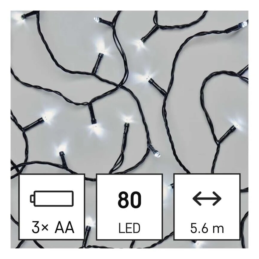 LED Väli valguskett 80xLED/3xAA 6,1m IP44 külm valge