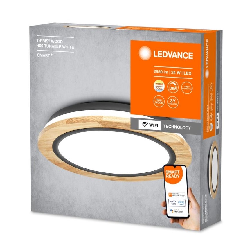 Ledvance - LED Hämardatav laevalgusti SMART+ ORBIS WOOD LED/24W/230V 2700-6500K tamm Wi-Fi