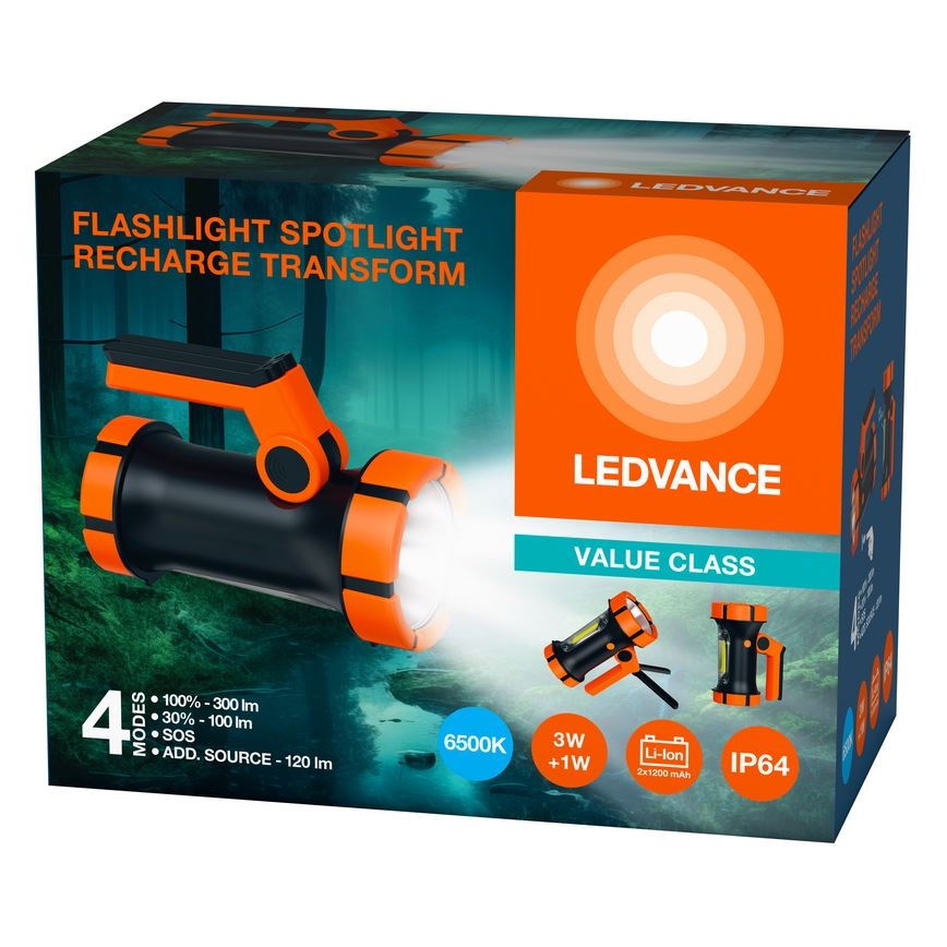 Ledvance - LED Laetav taskulamp akupangaga FLASHLIGHT LED/3W/5V IP64 2400mAh