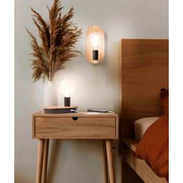 Ledvance - Puutetundlik laualamp koos USB ühendusega DECOR WOOD 1xE27/8W/230V kummi-viigipuu