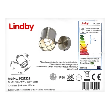 Lindby - LED Hämardatav seinavalgusti EBBI 1xE14/5W/230V
