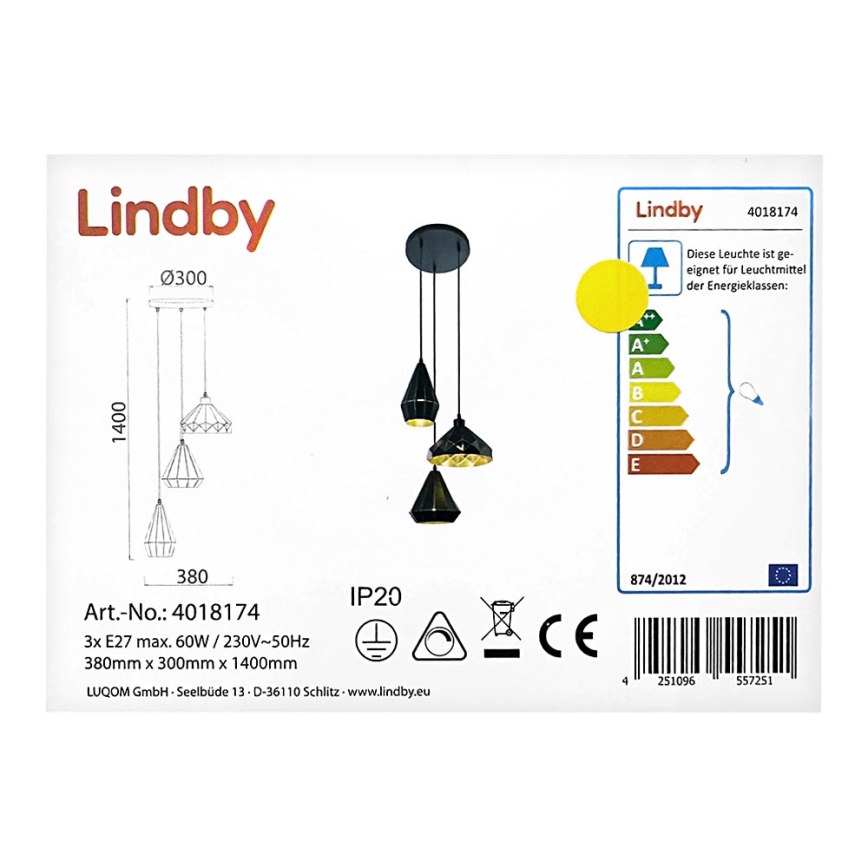 Lindby - Lühter 3xE27/60W/230V