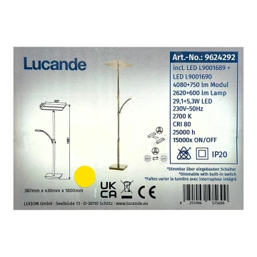 Lucande - LED Hämardatav põrandalamp PARTHENA LED/29,1W/230V + LED/5,3W/230V